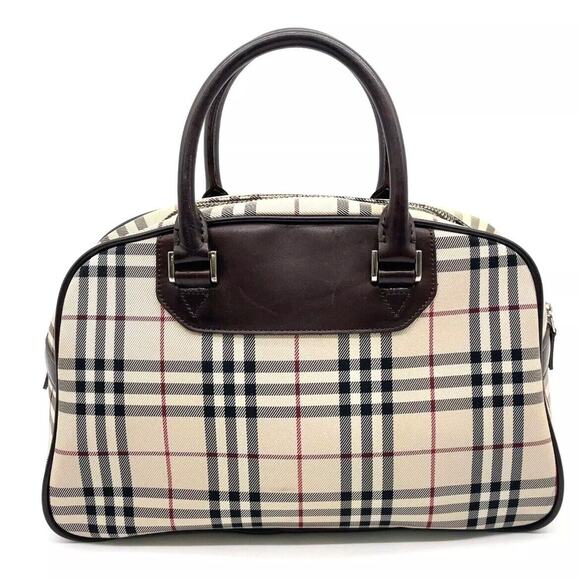 Authentic BURBERRY Nova Check Canvas x Leather Beige Boston Bag with FREE Wallet - Picture 6 of 11
